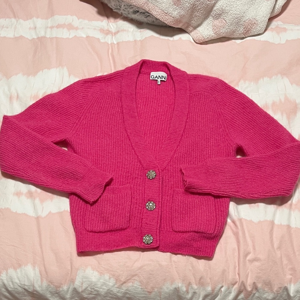 Ganni Fuchsia Cardigan with Button Detail